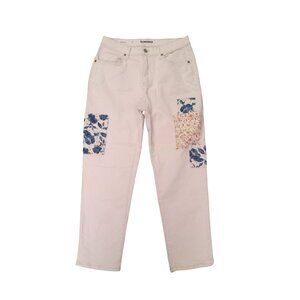 Sonoma Jeans Womens 8 Cream White Floral Patchwork Boyfriend